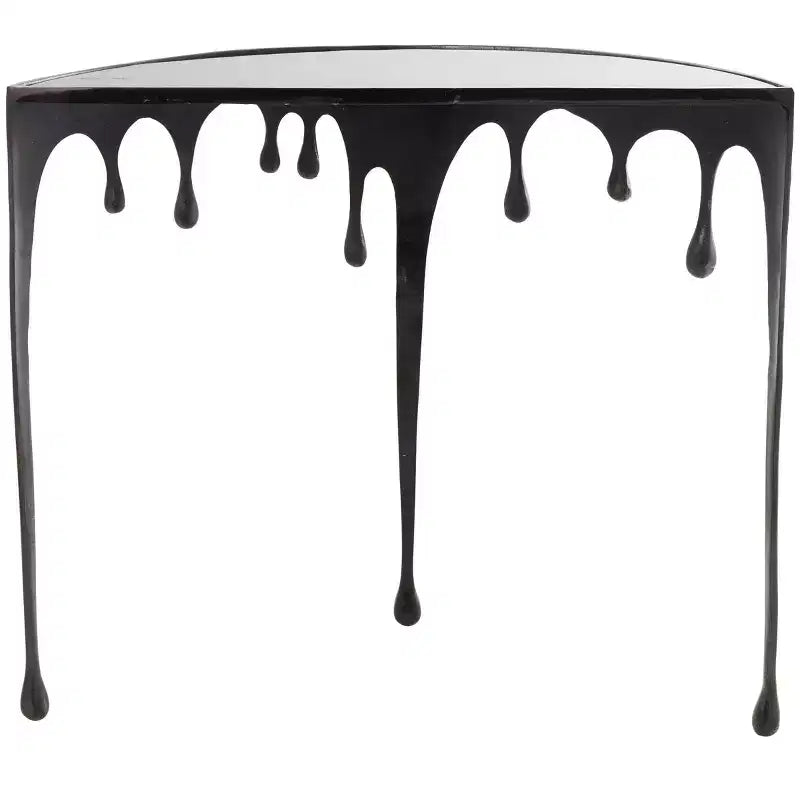Olivia & May Aluminum Drip Console Table with Melting Designed Legs and Shaded Glass Top