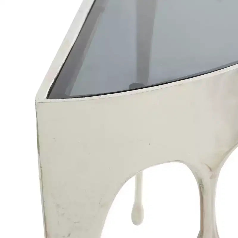 Olivia & May Aluminum Drip Console Table with Melting Designed Legs and Shaded Glass Top
