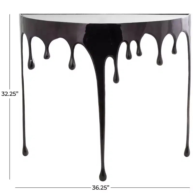Olivia & May Aluminum Drip Console Table with Melting Designed Legs and Shaded Glass Top