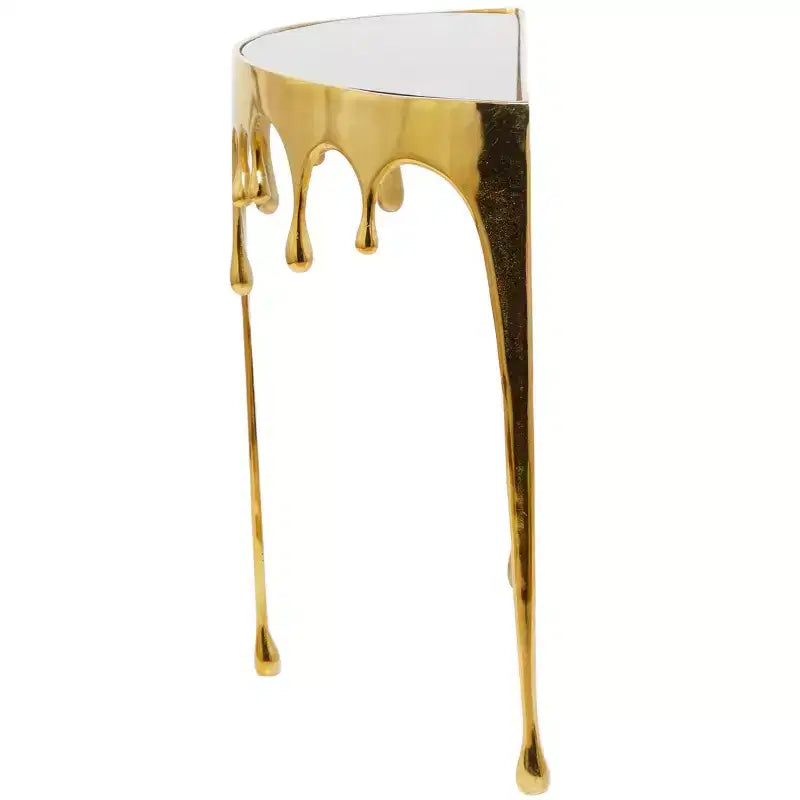 Olivia & May Aluminum Drip Console Table with Melting Designed Legs and Shaded Glass Top