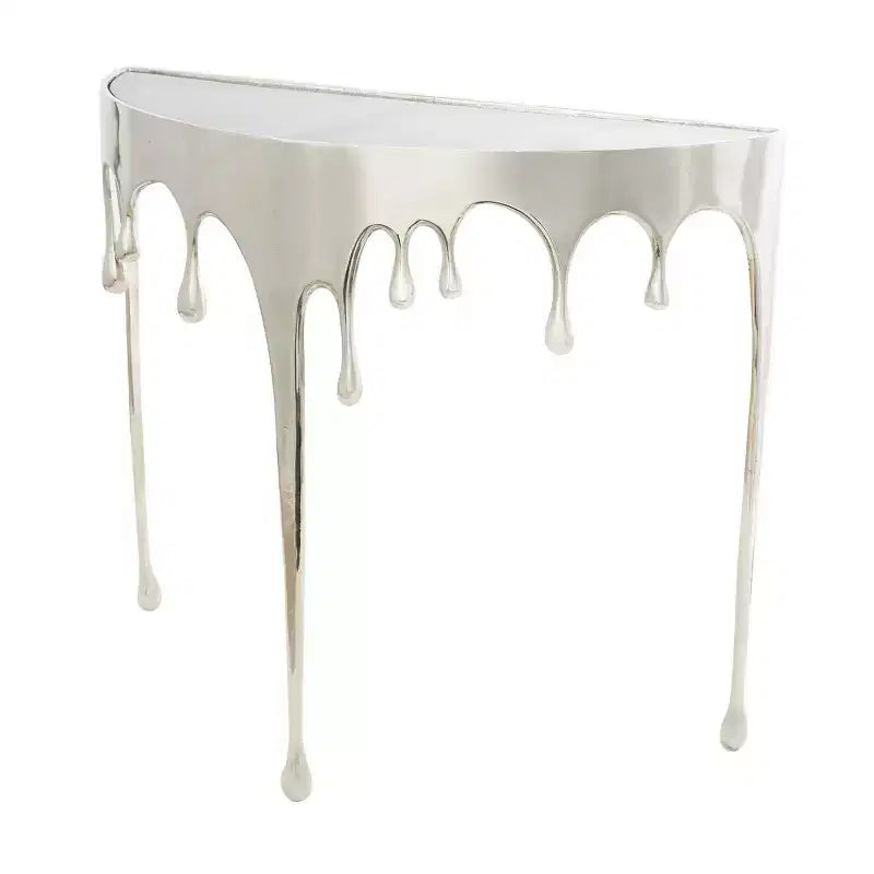 Olivia & May Aluminum Drip Console Table with Melting Designed Legs and Shaded Glass Top