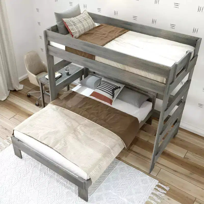 Plank+Beam Solid Wood Farmhouse Twin over Full L-Shaped Bunk Bed Bed with Desk