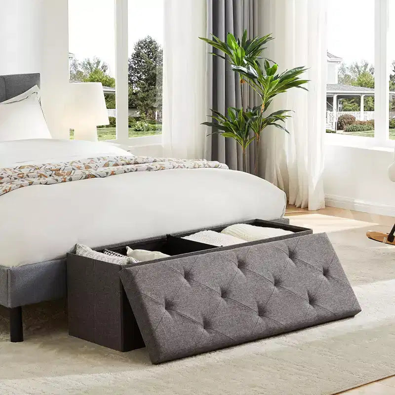 JIONJOY 43 Wide Tufted Rectangle Standard Ottoman with Storage | Grey