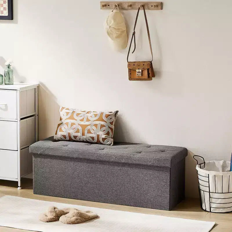 JIONJOY 43 Wide Tufted Rectangle Standard Ottoman with Storage | Grey