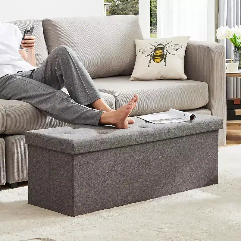 JIONJOY 43 Wide Tufted Rectangle Standard Ottoman with Storage | Grey