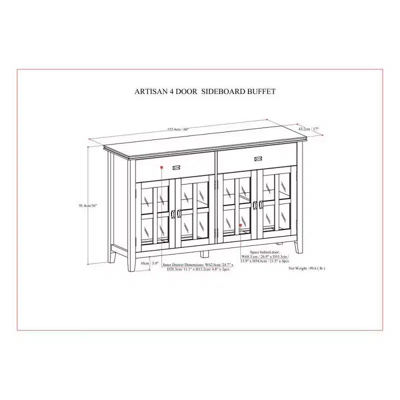 WyndenHall Stratford Large 4 Door Sideboard Buffet
