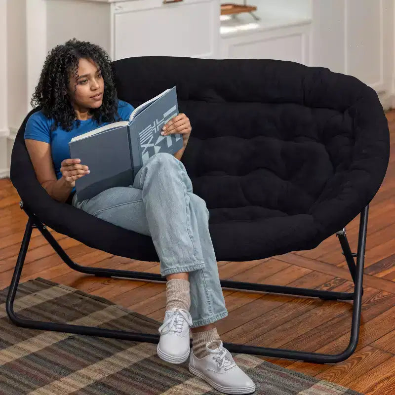 Flash Furniture Eleanor Portable Folding Upholstered Double Saucer Chair with a Steel Frame for Dorm, Living Room, or Bedroom