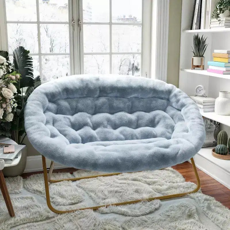 Flash Furniture Eleanor Portable Folding Upholstered Double Saucer Chair with a Steel Frame for Dorm, Living Room, or Bedroom