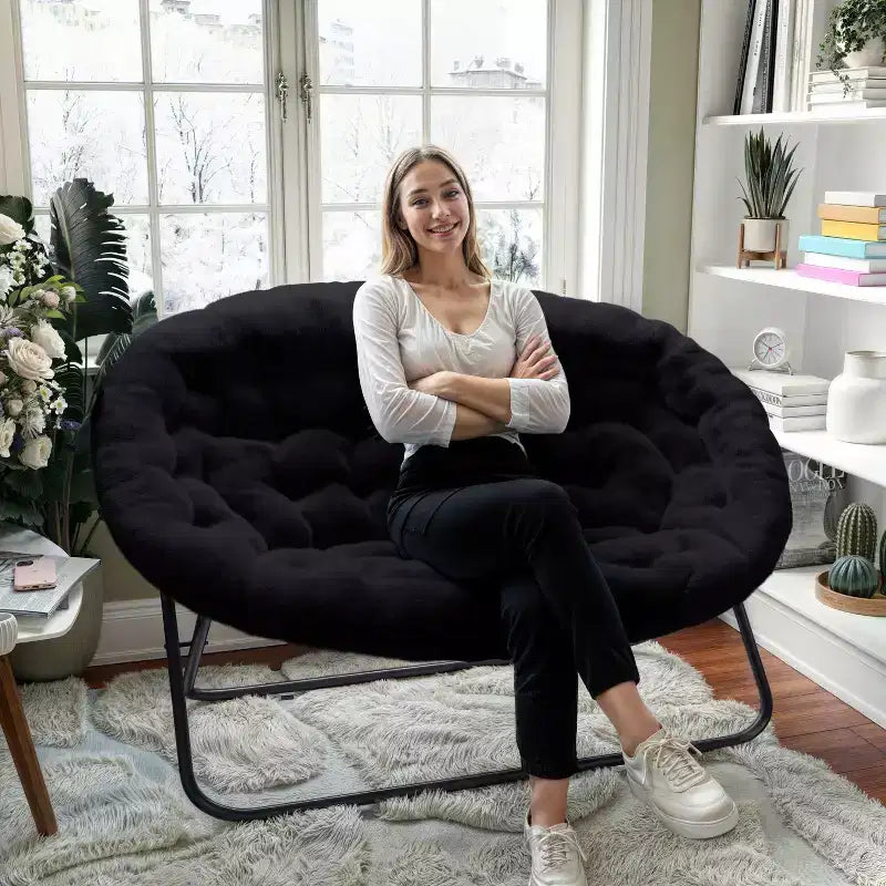 Flash Furniture Eleanor Portable Folding Upholstered Double Saucer Chair with a Steel Frame for Dorm, Living Room, or Bedroom