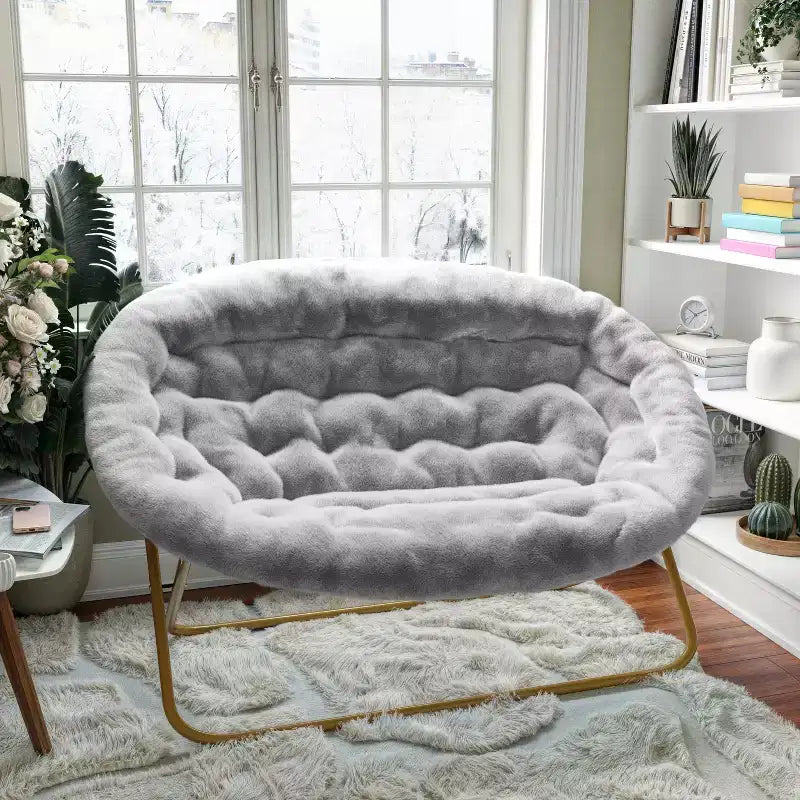 Flash Furniture Eleanor Portable Folding Upholstered Double Saucer Chair with a Steel Frame for Dorm, Living Room, or Bedroom