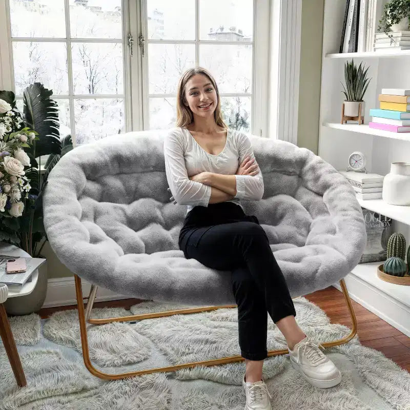 Flash Furniture Eleanor Portable Folding Upholstered Double Saucer Chair with a Steel Frame for Dorm, Living Room, or Bedroom
