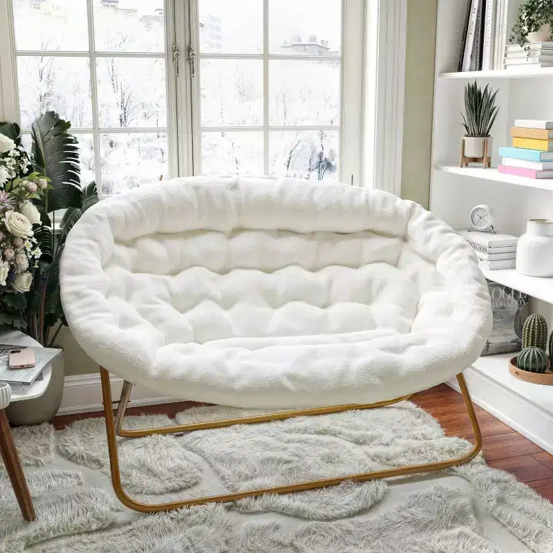 Flash Furniture Eleanor Portable Folding Upholstered Double Saucer Chair with a Steel Frame for Dorm, Living Room, or Bedroom