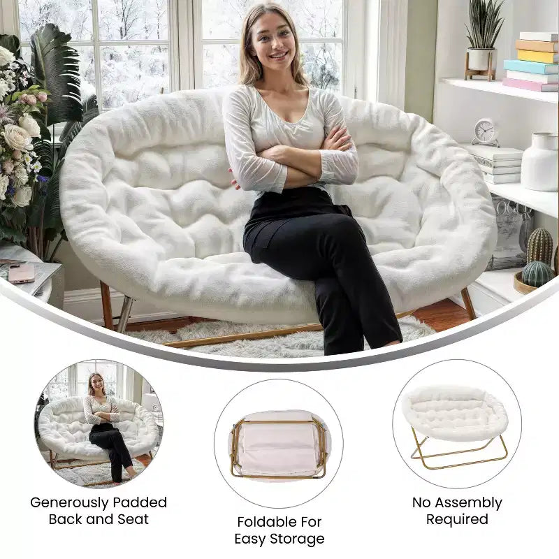 Flash Furniture Eleanor Portable Folding Upholstered Double Saucer Chair with a Steel Frame for Dorm, Living Room, or Bedroom