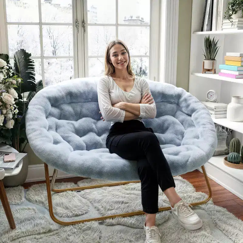Flash Furniture Eleanor Portable Folding Upholstered Double Saucer Chair with a Steel Frame for Dorm, Living Room, or Bedroom