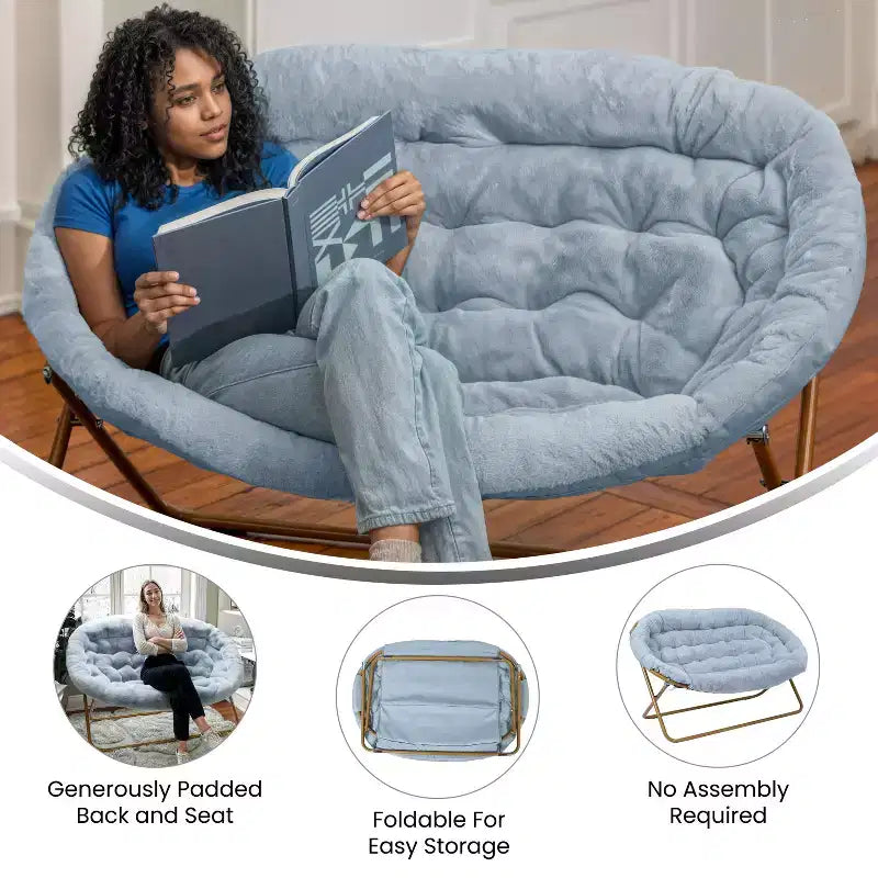 Flash Furniture Eleanor Portable Folding Upholstered Double Saucer Chair with a Steel Frame for Dorm, Living Room, or Bedroom