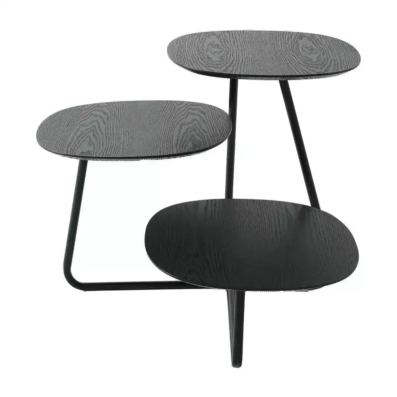 LeisureMod 3-Tier Multi-Level Coffee Table - White Wood Grain & Black Metal