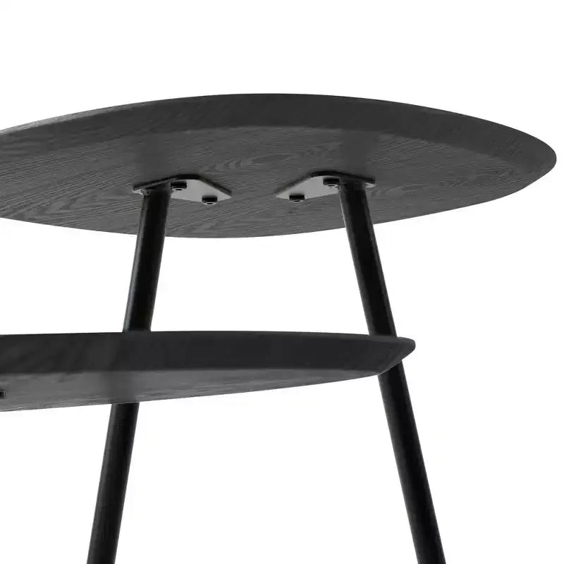 LeisureMod 3-Tier Multi-Level Coffee Table - White Wood Grain & Black Metal