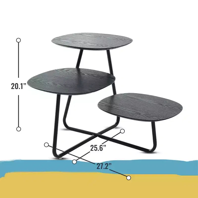 LeisureMod 3-Tier Multi-Level Coffee Table - White Wood Grain & Black Metal