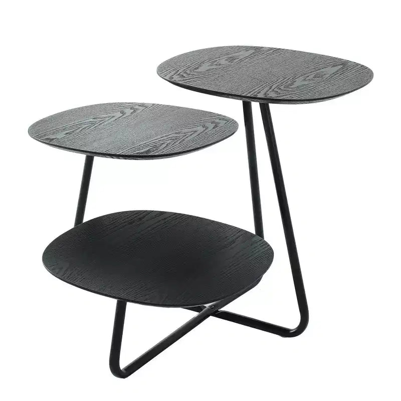 LeisureMod 3-Tier Multi-Level Coffee Table - White Wood Grain & Black Metal