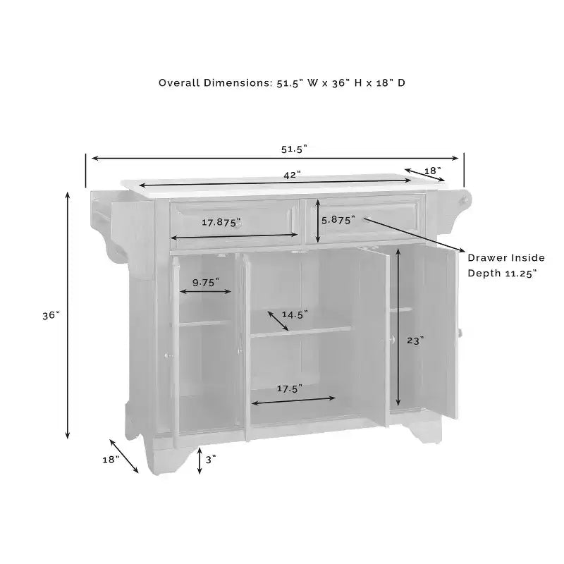 Lafayette Granite White Top Full Size Kitchen Island/Cart - Crosley