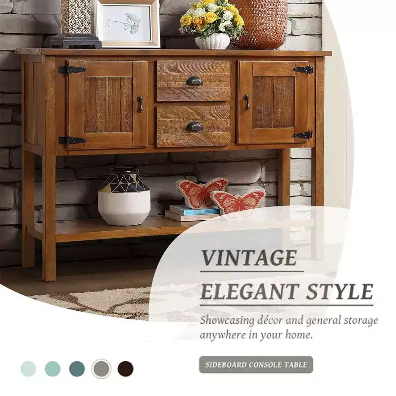 48 Inch Farmhouse Console Table, Entry Table with 2 Drawers and Cabinets, Solid Wood Sofa Table with Shelves