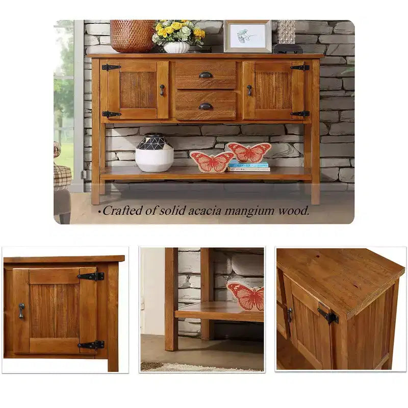 48 Inch Farmhouse Console Table, Entry Table with 2 Drawers and Cabinets, Solid Wood Sofa Table with Shelves
