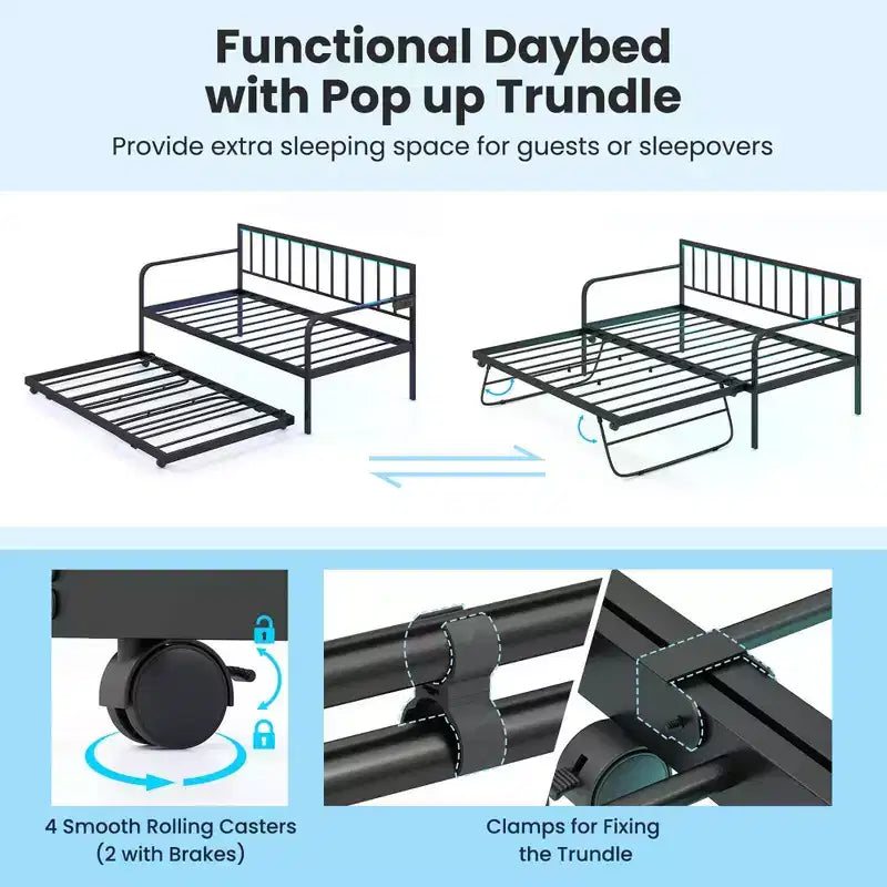 Costway Twin Daybed Adjustable Sofa Bed Frame with Charging Station & LED Lights