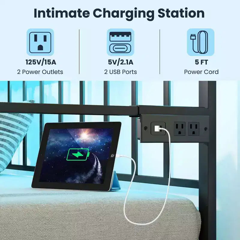 Costway Twin Daybed Adjustable Sofa Bed Frame with Charging Station & LED Lights