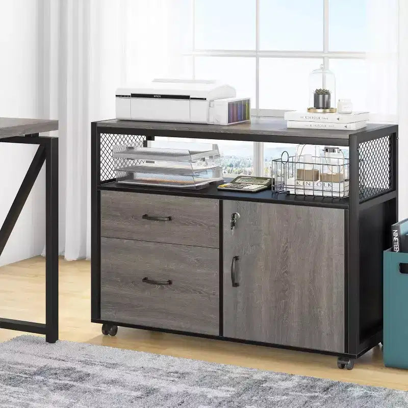 Bureau d'angle en L de 55 pouces avec armoire à tiroirs, bureau d'ordinateur de direction pour bureau à domicile