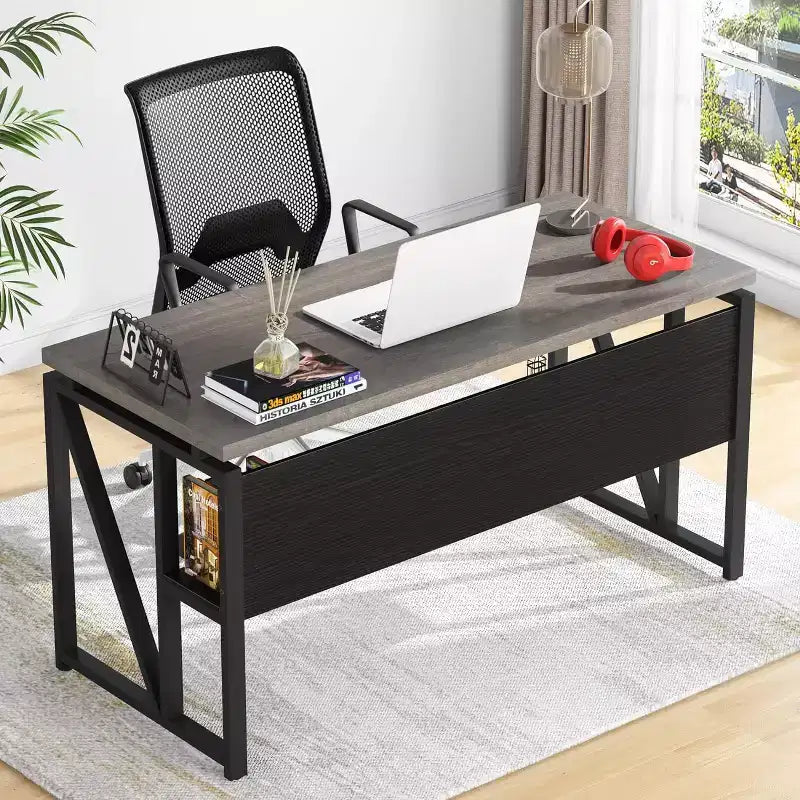 Bureau d'angle en L de 55 pouces avec armoire à tiroirs, bureau d'ordinateur de direction pour bureau à domicile