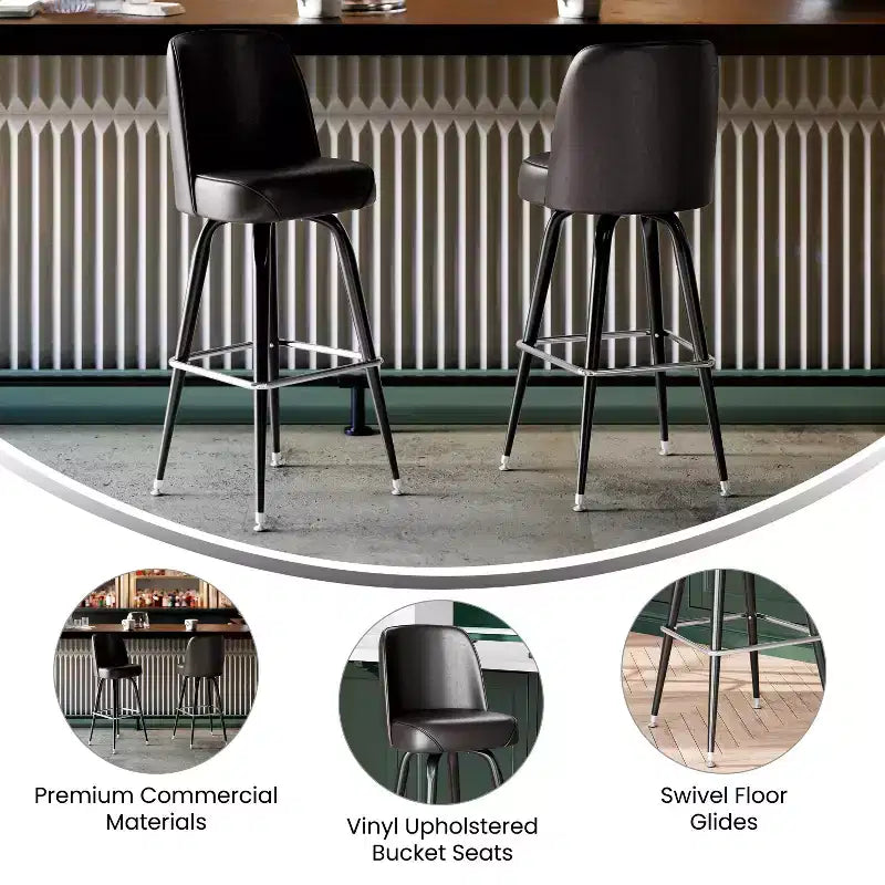 Emma and Oliver 2 Pack Metal Barstool with Swivel Bucket Seat