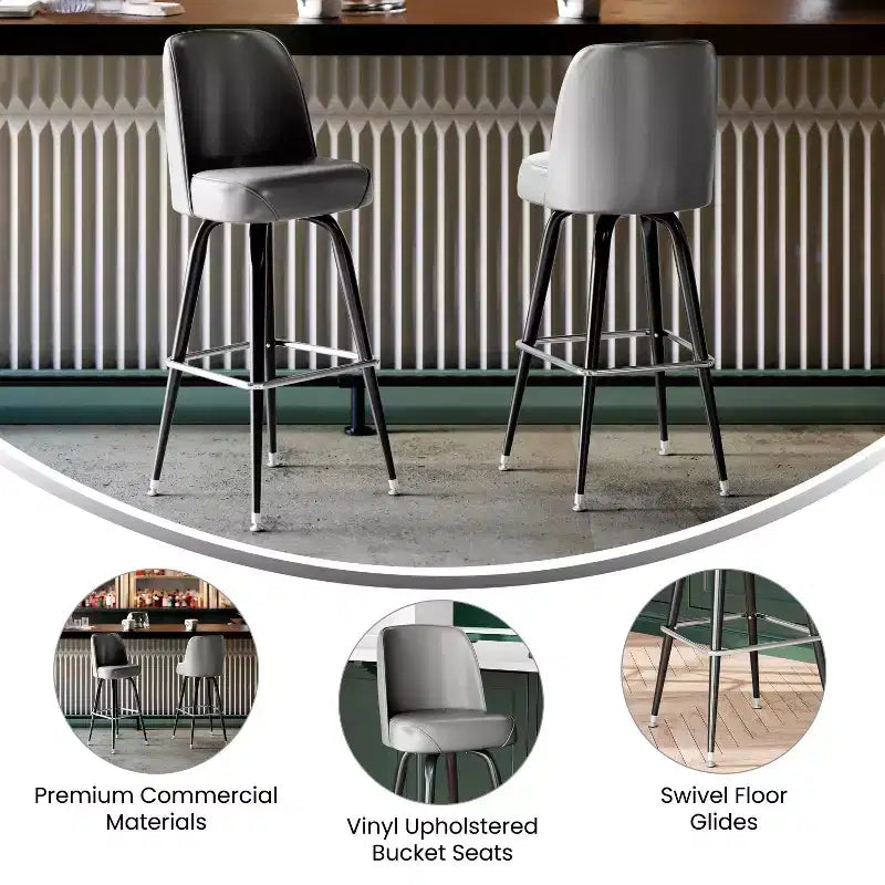 Emma and Oliver 2 Pack Metal Barstool with Swivel Bucket Seat