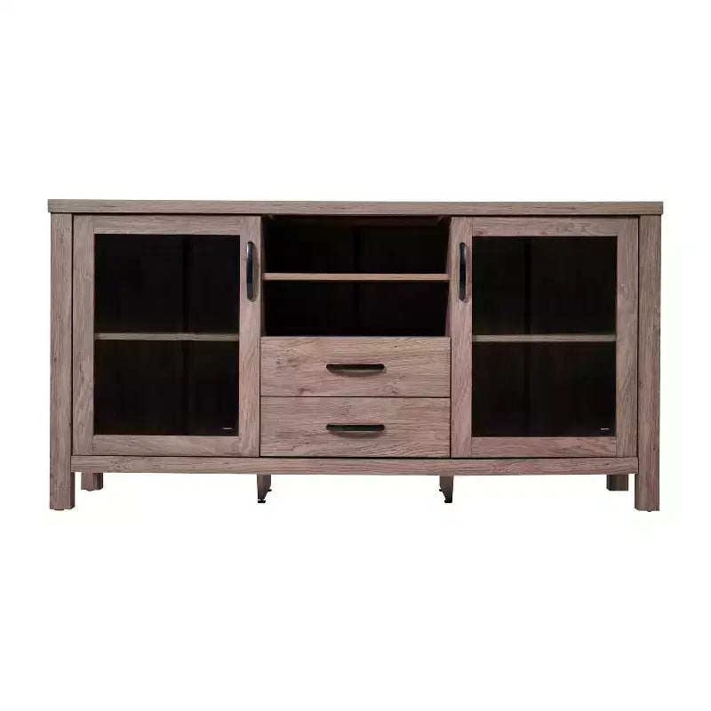 Flash Furniture Dion Modern Kitchen and Dining Room Buffet Sideboard Storage Cabinet, Engineered Wood with 2 Tempered Glass Doors, 2 Drawers, Open Shelf