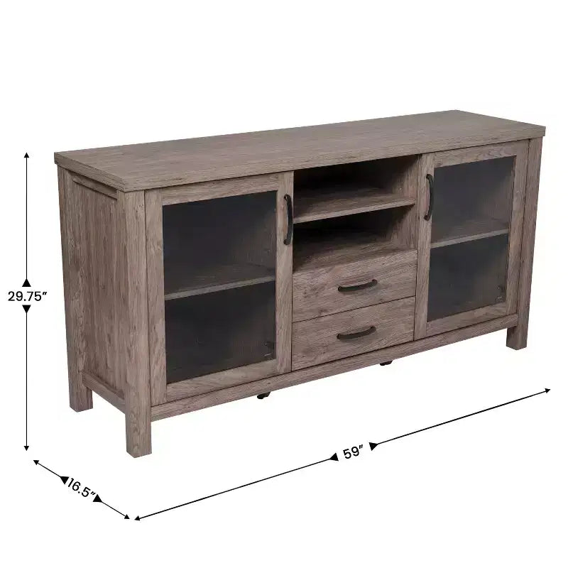 Flash Furniture Dion Modern Kitchen and Dining Room Buffet Sideboard Storage Cabinet, Engineered Wood with 2 Tempered Glass Doors, 2 Drawers, Open Shelf