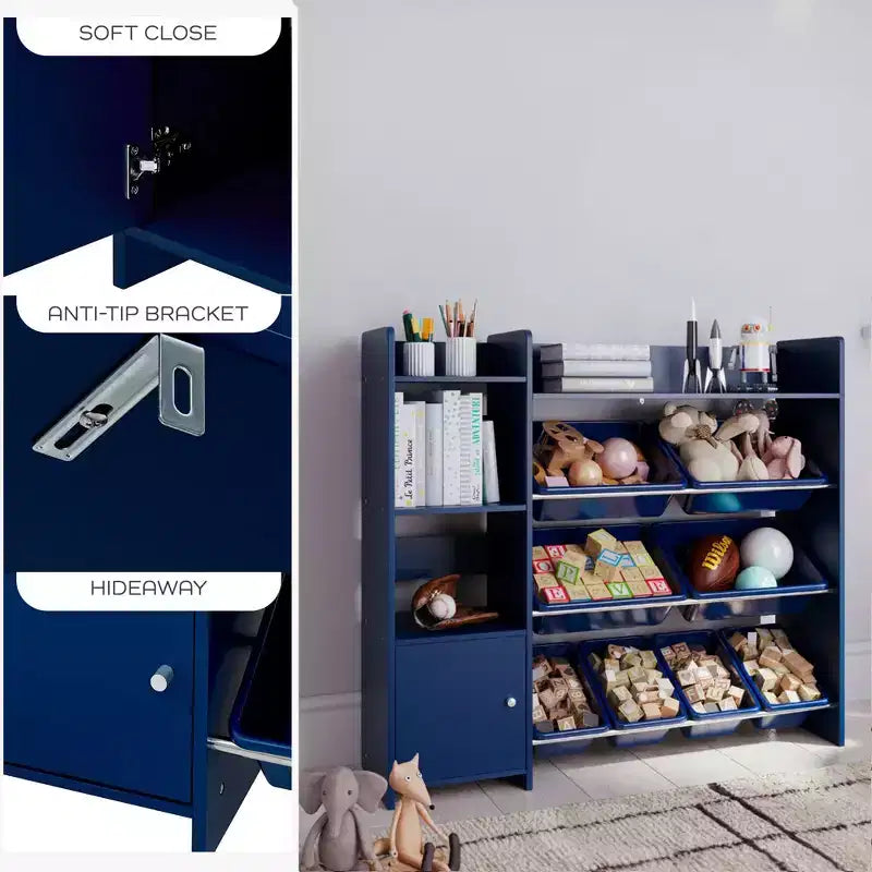 Sturdis Kids Toy Storage Organizer with Bookshelf and 8 Toy Bins