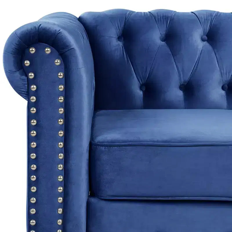 60 in. Velvet Blue Couches 2-Seater Loveseat for Living Room Furniture Sets-Morden Fort