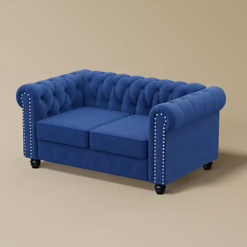 60 in. Velvet Blue Couches 2-Seater Loveseat for Living Room Furniture Sets-Morden Fort