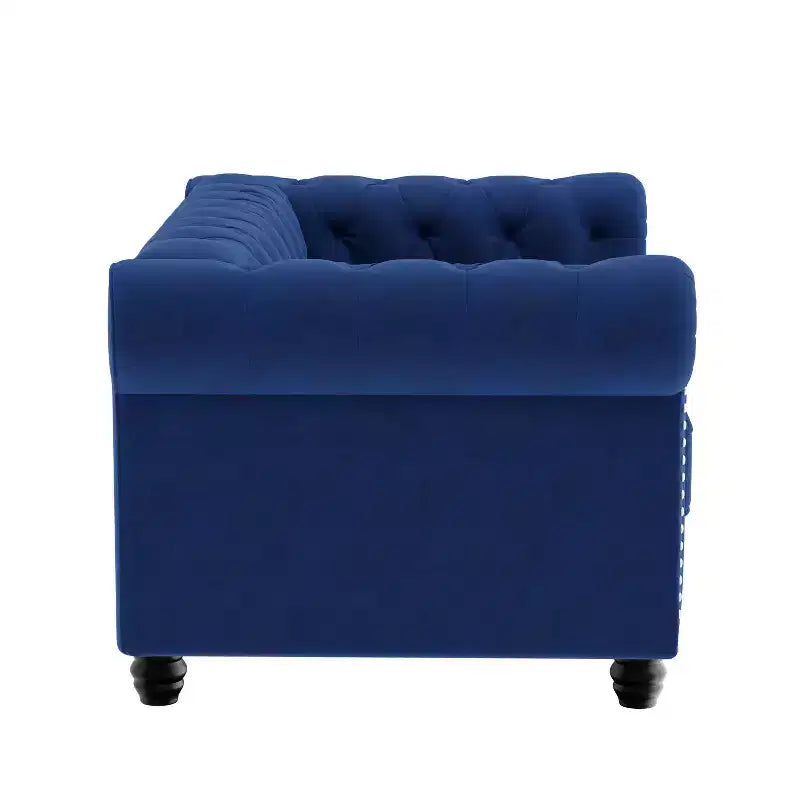 60 in. Velvet Blue Couches 2-Seater Loveseat for Living Room Furniture Sets-Morden Fort