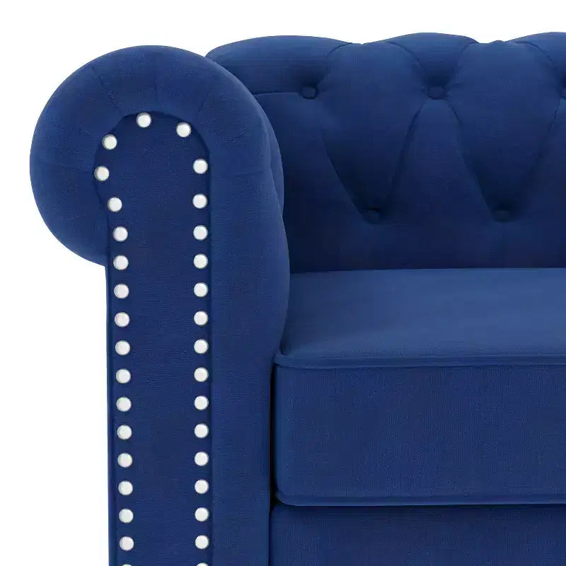 60 in. Velvet Blue Couches 2-Seater Loveseat for Living Room Furniture Sets-Morden Fort