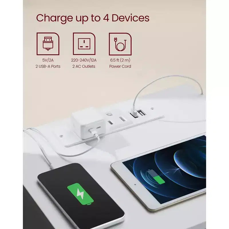 VASAGLE Nightstand with Charging Station, Bedside Table, Side End Table with 3 Drawers, 2 AC Outlets, 2 USB Ports, Beveled Drawer Fronts