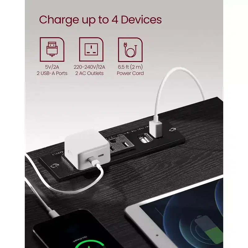 VASAGLE Nightstand with Charging Station, Bedside Table, Side End Table with 3 Drawers, 2 AC Outlets, 2 USB Ports, Beveled Drawer Fronts