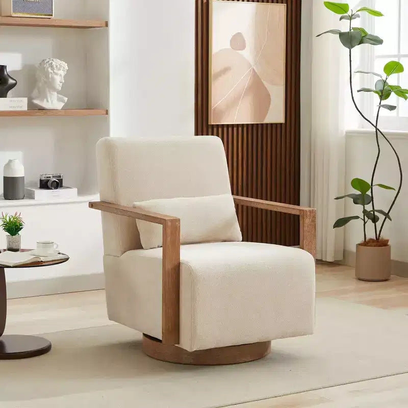 30.31W Modern Swivel Upholstered Accent Chair with Solid Wood Armrests, 360 Degrees Lounge Reading Chair, 4Q- ModernLuxe