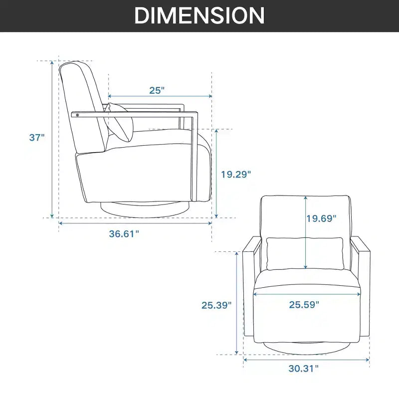 Fauteuil d'appoint rembourré pivotant moderne de 30,31 W avec accoudoirs en bois massif, fauteuil de lecture inclinable à 360 degrés