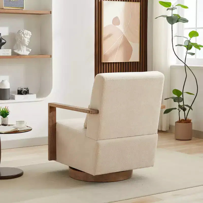 Poltrona accent moderna girevole imbottita da 30.31W con braccioli in legno massello, sedia da lettura lounge a 360 gradi