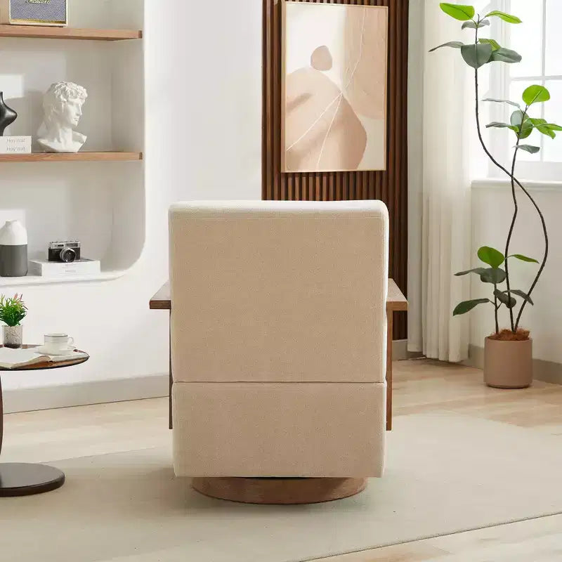 Fauteuil d'appoint rembourré pivotant moderne de 30,31 W avec accoudoirs en bois massif, fauteuil de lecture inclinable à 360 degrés