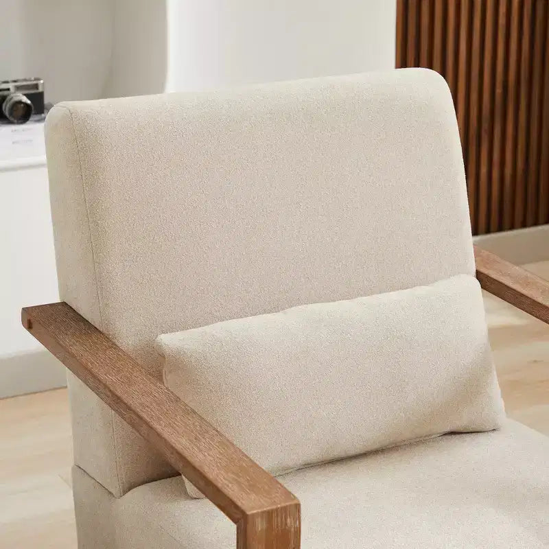 Fauteuil d'appoint rembourré pivotant moderne de 30,31 W avec accoudoirs en bois massif, fauteuil de lecture inclinable à 360 degrés