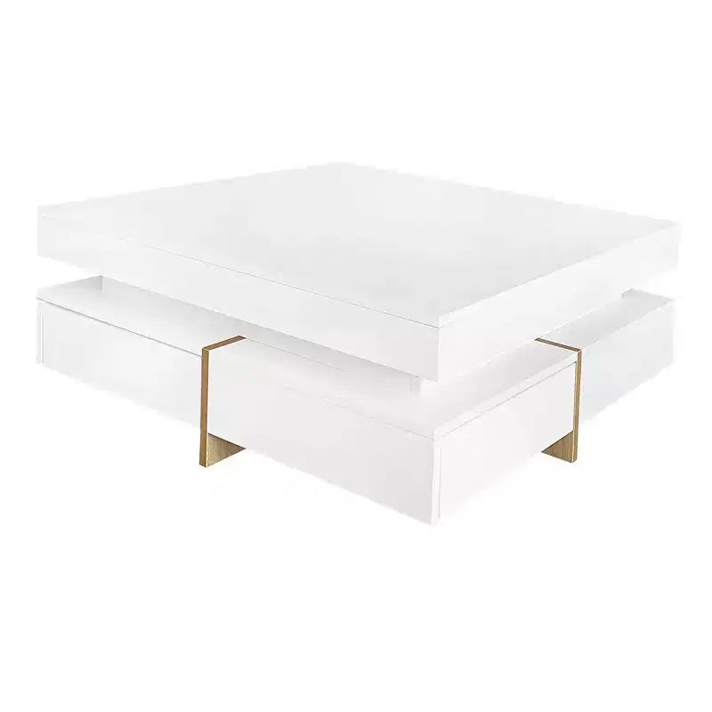 Modern High Gloss Coffee Table With 4 Drawers, Multi-Storage Square Cocktail Tea Table,Center Table,abstract,white,31.5in,2.63ft