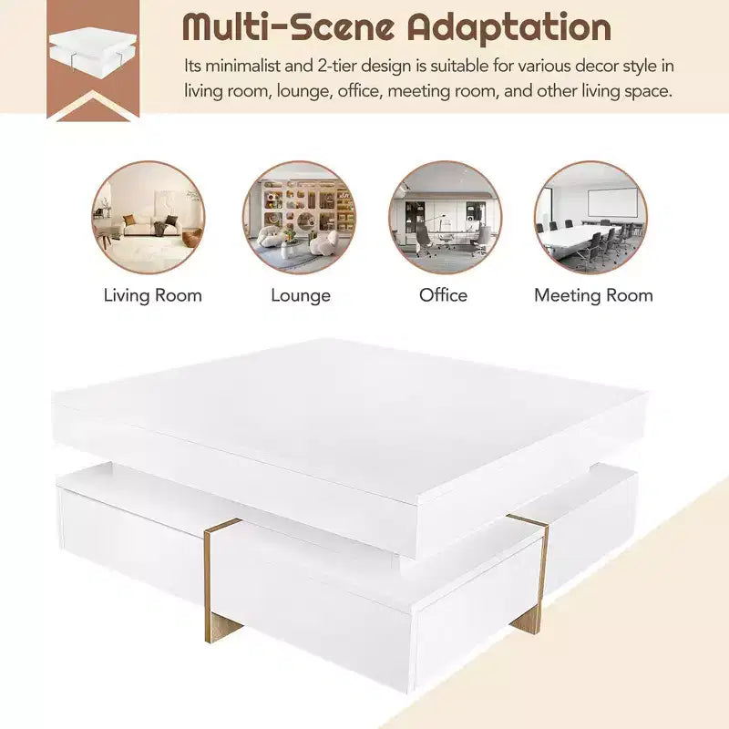 Modern High Gloss Coffee Table With 4 Drawers, Multi-Storage Square Cocktail Tea Table,Center Table,abstract,white,31.5in,2.63ft