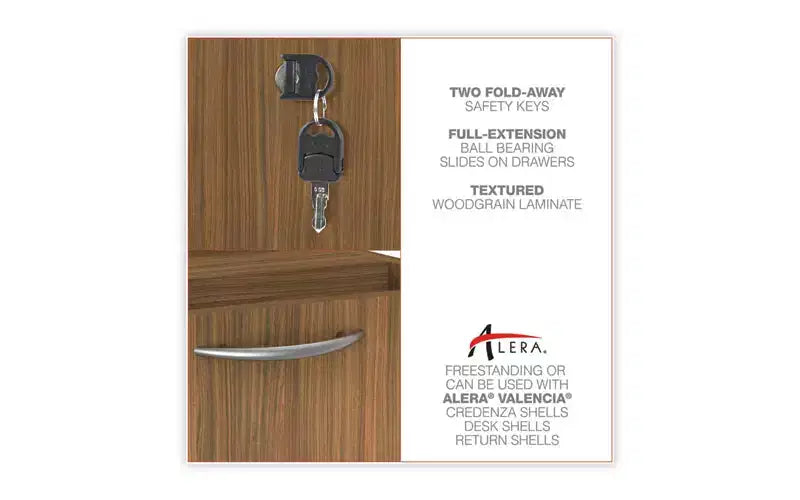 Alera Alera Valencia Series Hanging Pedestal File, Left/Right, 2-Drawer: Box/File, Legal/Letter, Modern Walnut,15.63 x 20.5 x 19.25