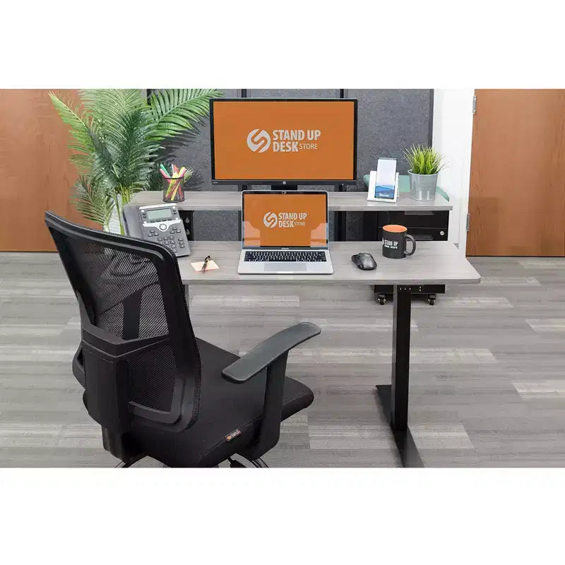 Stand Up Desk Store Programmable Electric Two-Tier Compact Standing Desk (White Frame/Birch Desktop, 48 Wide)